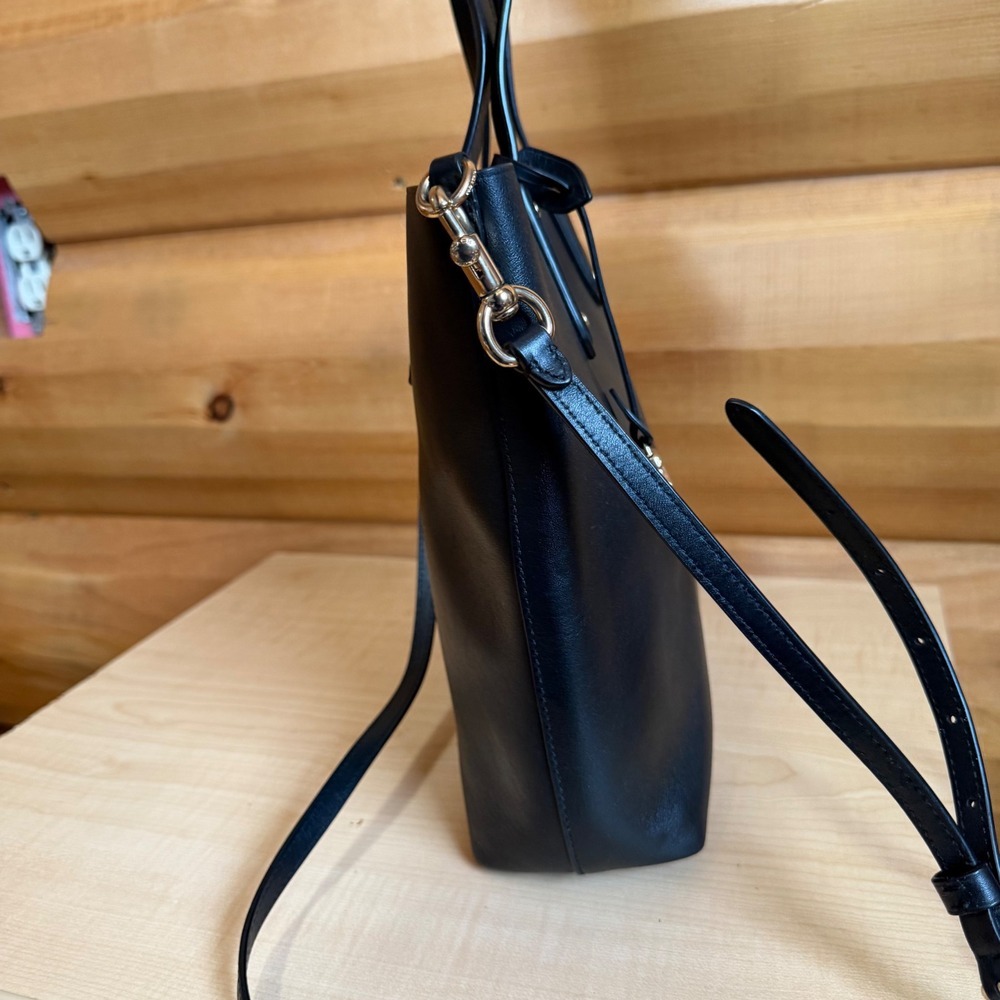 COACH 78217 Central‎ Shopper Tote Tote Bag Black Leather Brass Hardware Purse - Picture 6 of 16